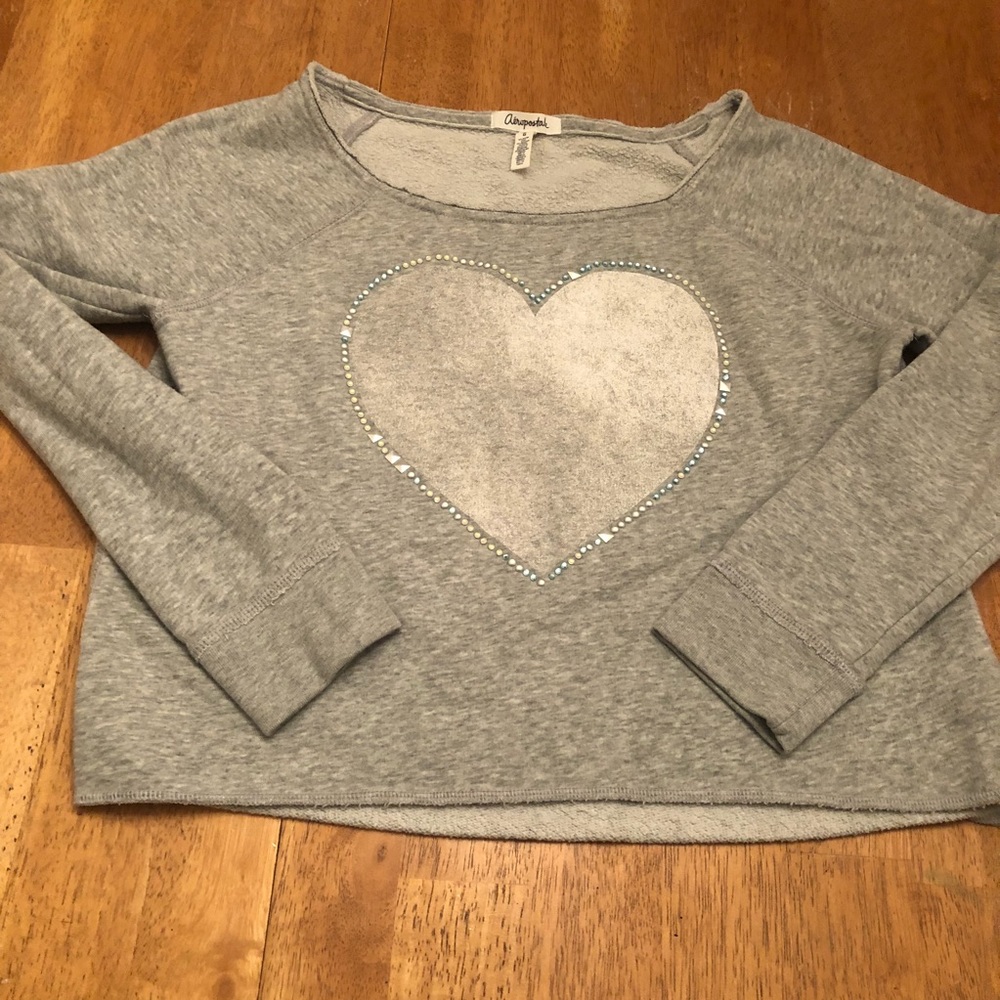 Aeropostale grey crop sweatshirt heart graphic L - Picture 1 of 8
